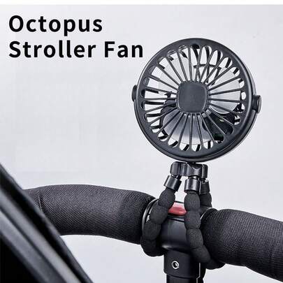 1pc Octopus Stroller Fan, USB Rechargeable Portable Quiet Fan, Mini Handheld Foldable Travel Fan With LED Night Light, Multifunctional Desk Fan, Adjustable Angle, Flexible Bendable, 3 Wind Speeds, Suitable For Baby Room