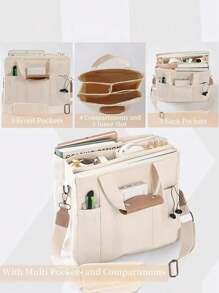 新款时尚大容量多隔层女士手提包，时尚百搭，设计独特，配有可调节可拆卸肩带，适合通勤、外出、购物和收纳。学生托特包采用多层设计，非常适合海滩、学校、工作和日常使用。