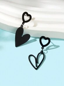 1对新款时尚黑色镂空心形不对称吊坠耳环，女士日常派对饰品，情人节、母亲节礼物 - 黑色 - 查看 3