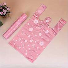 100入組超市購物粉色櫻花花背心塑料袋，適用於禮品、化妝品、食品和糖果包裝。這是一個便宜實用的物品，可用於購物、派對小禮物、婚禮和生日派對、手工藝品和禮品。 - 透櫻 - 查看 5