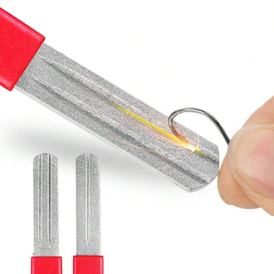 1pc Fish Hook Sharpener Diamond Knife Dual Sided With Three Grooves And