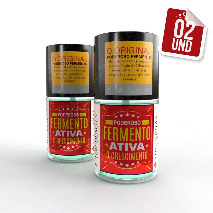 Kit 2 Base Poderoso Fermento Ativa O Crescimento Original S.O.S Unhas Top Beauty - Vermelho - Visão 1