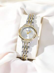 CARYINO Ladies Dual-Tone Stainless Steel Watch Band Simple Elegant All-Match Delicate Diamond Quartz Watch, Suitable For Daily Wear As A Gift For Students Returning To School - Multicolor - View 3