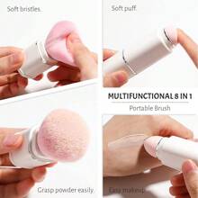 Portable Makeup Brushes For Travel Makeup, 8 In 1 Loose Powder Brush, Angled Brush, Foundation Blending Lip Brush, Retractable Makeup Brush Sets