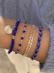 imoli 7pcs/set Rhinestone Star & Moon Decor Bracelet - Grey - View 7