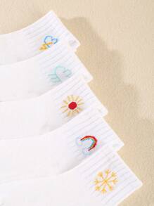 5 paires de chaussettes de sport blanches de couleur unie au milieu de mollet