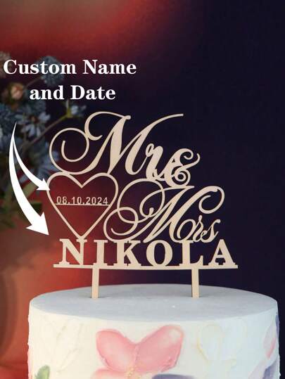 زخرفة قمة كعكة الزفاف المخصصة لسيد وسيدة مع تاريخ الزفاف والاسم الأخير للعروس والعريس، ديكور فخم لكعكة عيد زفاف أو ذكرى الزفاف