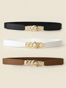 1/3pcs Women Elastic Waist Cincher, Pearl Buckle Skinny Waist Belt, Bow Tie Elastic Waistband, Fashion Versatile Waist Belt For Dress, Sweater, Jacket, Women Alloy Buckle Waist Belt