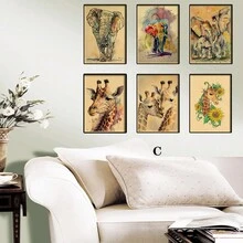 6 piezas Encantador elefante y ciervo cartel retro en forma de pegatinas de pared para decoración de hogar, bar, cafetería, 42*30 cm (sin marco) - Multicolor - Ver 4
