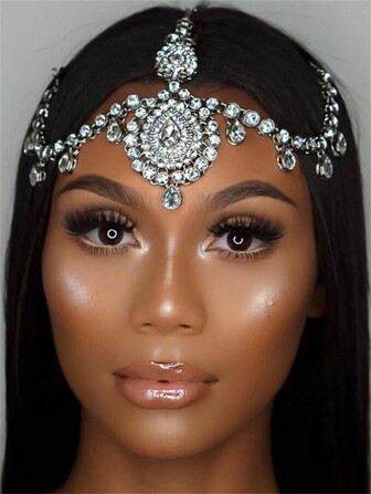 Bohemian Bride Geometric Rhinestone Water Drop Forehead Chain Wedding Decoration Tiaras Carnival Head Jewelry,Hair Accessories,Head Chain,Headpiece, Hair Jewellery, Looks Of Party