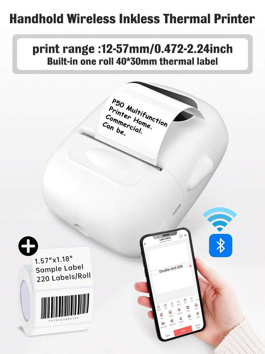 Máy in nhiệt nhãn không mực mini màu xanh đi kèm với một cuộn giấy nhãn khoảng cách màu trắng 40 * 30 mm, Máy tạo nhãn kết nối không dây cầm tay di động Ứng dụng di động được điều chỉnh cho Android và iOS - Màu xanh lam - Xem 1