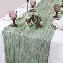 10pcs Rectangular Table Runner, 180*90cm, 300*90cm, 400*90cm, Cheese Cloth Table Runner, Boho Cheesecloth Table Cloth, Transparent Tablecloth, Suitable For Wedding Bride Baby Shower Birthday Or Holiday Party Cake Table Decor, Romantic Banquet Table Decor Chiffon Table Runner For Birthday, Wedding, Party, Holiday Celebration And Baby Shower