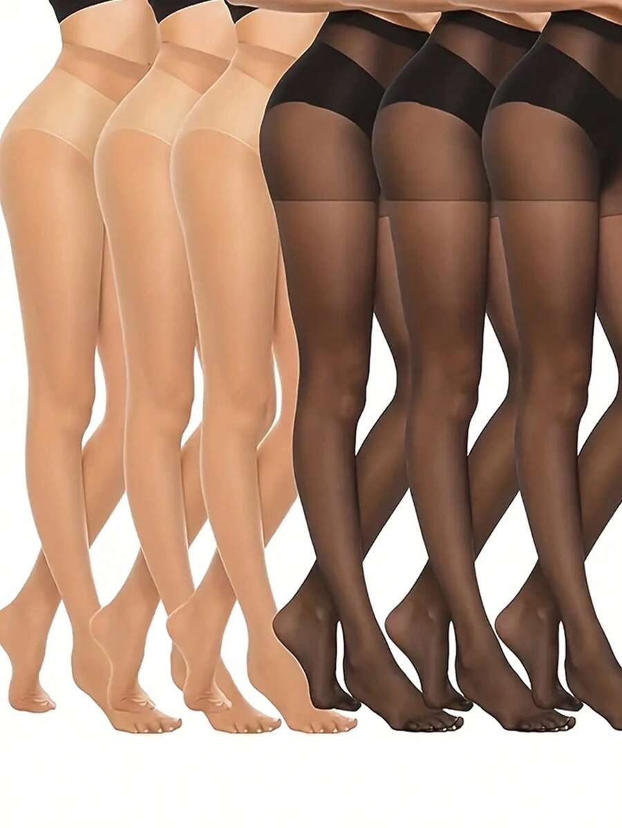 6pcs/Set High-Waisted Semi-Sheer Pantyhose Solid Color Slim Fit Tights - Multicolor - View 1