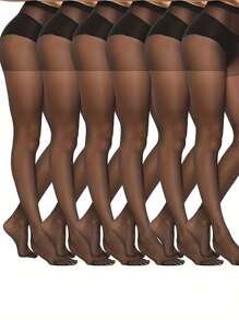 6pcs/Set High-Waisted Semi-Sheer Pantyhose Solid Color Slim Fit Tights - Multicolor - View 3