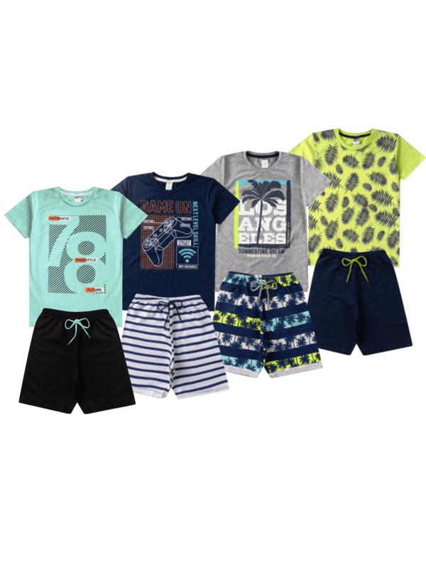 Kit 4 Peças de Roupas Infantil Menino Juvenil Verão Tamanho 1 ao 8  - 2 Camisetas + 2 Bermudas