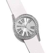 Relógio de pulso elegante de luxo leve feminino com números romanos, incrustado com strass e pulseira de couro
