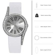 Relógio de pulso elegante de luxo leve feminino com números romanos, incrustado com strass e pulseira de couro