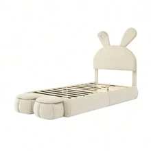 Nestfair Twin Size Upholstered Platform Bed With Cartoon Ears Shaped Headboard And Light