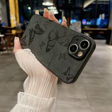 Vintage Butterfly Pattern PU Leather Solid Color Anti-Scratch Phone Case - Black - View 10