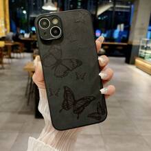 Vintage Butterfly Pattern PU Leather Solid Color Anti-Scratch Phone Case - Black - View 7