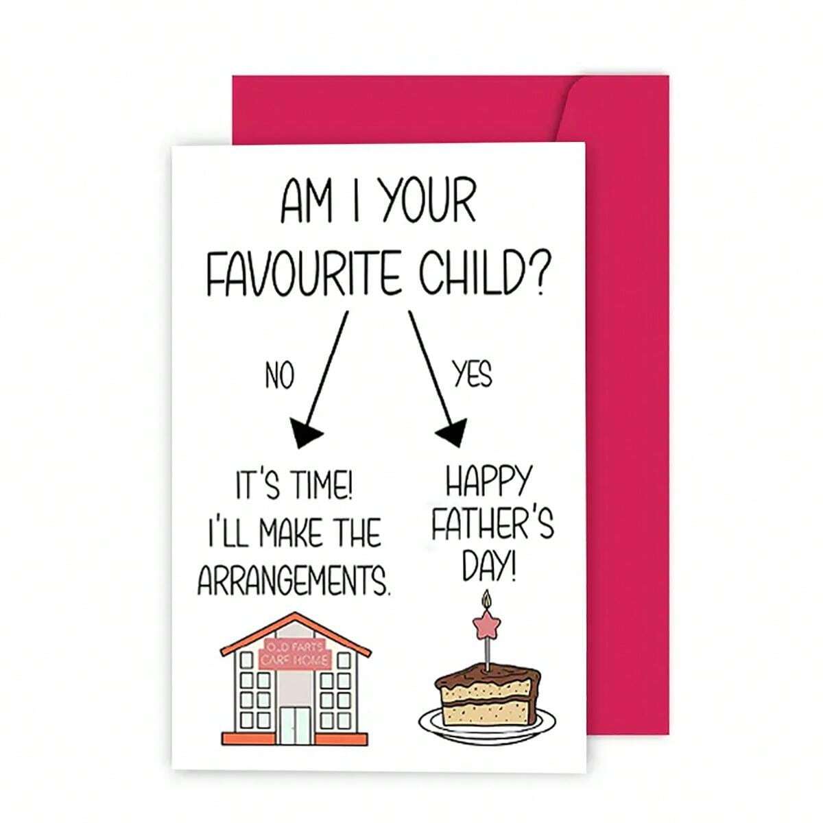1 Stück roter Umschlag, Bin ich dein Lieblingskind? Lustige Geburtstagskarte für Vater zum
