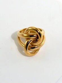 1Pc Nhẫn Thép Không Gỉ Mạ Vàng 18K Lớn Mịn Hình Hoa Chun Vòng, Thích Hợp Để Đeo Hàng Ngày Cho Nữ - Vàng - Xem 14