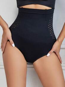 1件装高腰无缝镂空透气束腰塑身衣 - 黑色 - 查看 6