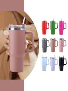 Vaso térmico 1 pieza, vaso térmico con tapa, botella de agua aislada de acero inoxidable de 40 oz con asa, vaso portátil para coche, hogar, oficina, accesorio de viaje de verano, regalo de cumpleaños - 40 onzas - Ver 10