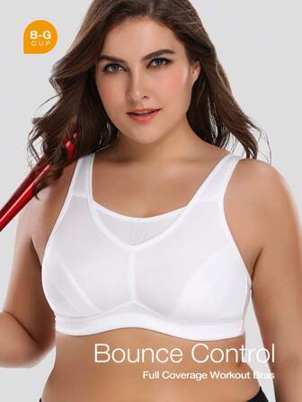 Wingslove Plus Size Full Coverage Sports Bra For Women - High Support U-Back Wireless Workout Bra, Breathable Comfortable Yoga Gym Running , Unpadded Maximum Support Encapsulation Wide Band