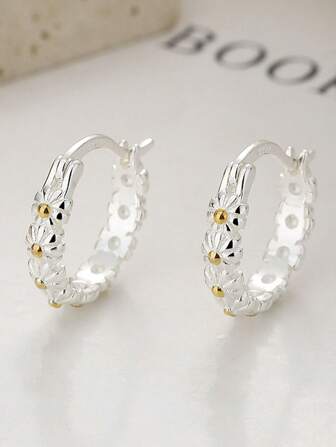 Pendientes de flor de margarita mini dulce y fresca de plata de ley 925, estilo europeo y americano, personalizado y con un toque elegante, regalo ideal para amigos y parejas