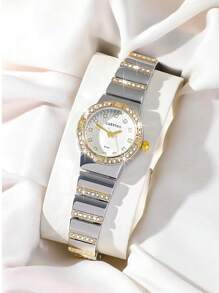 CARYINO CARYINO Ladies Two-Tone Stainless Steel Watch Band Classic Business Dress Quartz Watch With Diamond, Suitable For Daily Wear As A Gift For Students Returning To School