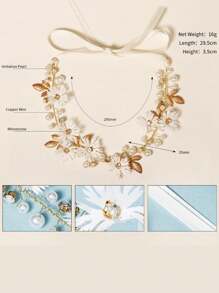 Tiara para niña de las flores, diadema dorada de princesa para boda, accesorios para cabello de boda para niños. Diadema de flores blancas con perlas adecuada para niñas, floristas y novias - Guirnalda de flores doradas - Ver 5