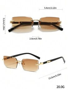 1 Pair Unisex Black Small Frame Fashion Rimless Y2K Summer Beach Driving Fashion Glasses, Beach Accessory, Street Style, Suitable For Sweaters, Jackets, Hoodies, Outdoor Activities And Travel - Champagne - View 5