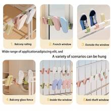 2/10pcs Balcony Shoe Drying Rack, Anti-Theft Window Railing Clothes Drying Rack, Window Sill Outdoor Sandal Rack - Multicolor - View 2