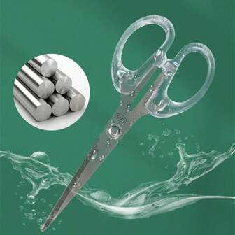 1 pieza Tijeras artesanales transparentes de acero inoxidable, adecuadas para estudiantes, manualidades, hogar, costura, diarios y uso de oficina, vuelta al colegio, útiles escolares