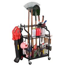 Snail Garden Tool Storage Organizer With Wheels Yard Tool Stand Holder For Garage Lawn And Outdoor, Steel Yard Tool Racks To Store Yard Long Rakes, Brooms, Mops And Buckets, Garden Tool Rolling Cart - màu đen - Xem 1