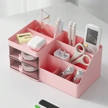 1 pièce Organiseur de bureau charmant thème lapin avec 2 tiroirs transparents - Boîte de rangement en plastique durable pour fournitures de bureau et articles divers, idéal pour la décoration de la maison et du bureau, fournitures scolaires, cadeau de fête, cadeau de Noël, rentrée scolaire, fournitures scolaires, trousse à crayons, sac d'école