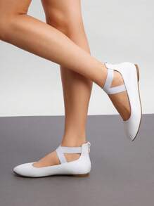 Women's Flats With Back Zipper Fashion Comfortable And Lightweight Cross Elastic Ankle Straps Daily Dressy Commuting Elegant Ballet Flats Shoes - 白色 - 查看 6
