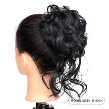 1 Máy Tính Màu Đen Lộn Xộn Bun Phần Lông Scrunchie Tousled Updo Làm Tóc Búi Tóc Xoăn Lượn Sóng Đuôi Ngựa Tổng Hợp Búi Tóc Cho Nữ bé Gái - màu đen - Xem 3
