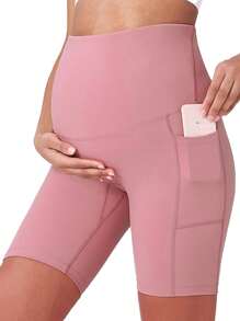 Women's Maternity Yoga Shorts Over The Belly Bump Summer Workout Biker Running Active Short  Athletic Pregnant Pants With Pockets - Hồng - Xem 1