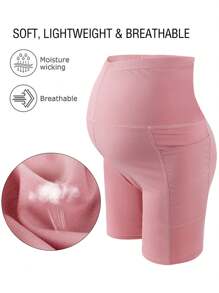 Women's Maternity Yoga Shorts Over The Belly Bump Summer Workout Biker Running Active Short  Athletic Pregnant Pants With Pockets - Hồng - Xem 5