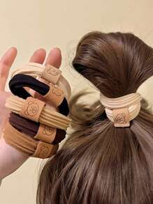 10pcs/5pcs Set Cute Bear Design Hair Scrunchies For Women, Casual Daily Accessories Hair Ties Ponytail Holders Hair Elastics Hair Rope