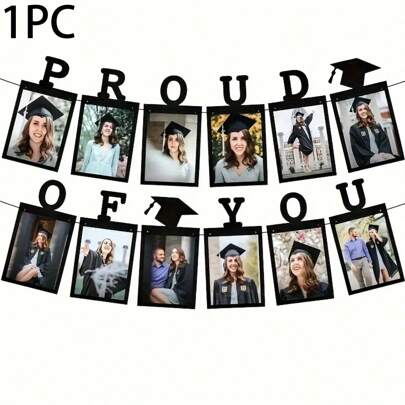 1入組可定制2024畢業紀念照片橫幅-免DIY，耐用毛氈，自豪慶祝，適用於室內/室外裝飾，帶有"為你感到驕傲"的個性化毛氈陳列櫥-預裝照片裝飾用於畢業慶祝活動