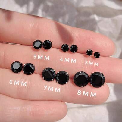 GAGAFEEL 1 对简约百搭百搭风格超闪亮 S925 纯银方晶锆石耳钉，男女皆宜，单钻冷色个性耳饰配饰礼物，适合日常佩戴