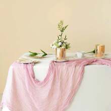 10pcs Rectangular Table Runner, 180*90cm, 300*90cm, 400*90cm, Cheese Cloth Table Runner, Boho Cheesecloth Table Cloth, Transparent Tablecloth, Suitable For Wedding Bride Baby Shower Birthday Or Holiday Party Cake Table Decor, Romantic Banquet Table Decor Chiffon Table Runner For Birthday, Wedding, Party, Holiday Celebration And Baby Shower