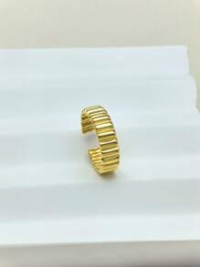 1 peça Novo Anel Feminino Listrado de Aço Inoxidável com Banho de Ouro 18K, Presente para Mãe, Estilo para Festa
