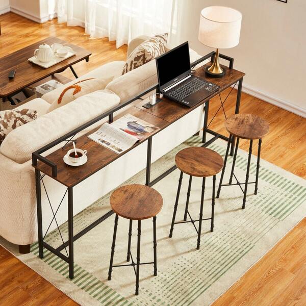 VECELO Console Table With 2 Outlet And 2 USB Ports,Entryway Table Narrow Charging Station Sofa Table