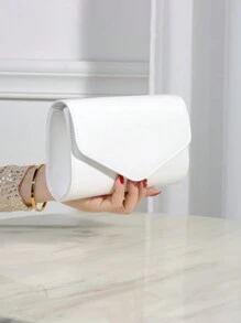 1pc Solid Color Pu Magnetic Closure Chain Clutch Bag For Daily Use, Date And Party, Essential Wedding Items,Perfectly Matching With Graduation Dress, Prom Dresses