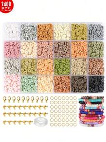 Juego De Cuentas De Arcilla Polimérica De 2400pcs/4800pcs/7200pcs/9600pcs/12000pcs/15600pcs, Cuentas De Disco Plano Redondo Heishi Con Cuentas Separadoras De Arcilla Para Hacer Pulseras, Cuentas De Piedra Negra Para Hacer Joyas, Ideal Para Regalos De Cumpleaños, Acción De Gracias, Navidad Y Año Nuevo