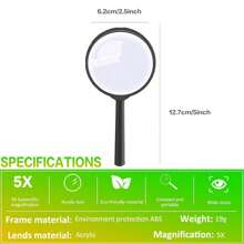 1/3/5/10pcs 5X Magnifying Glass, Portable Plastic Hand-Held Reading Magnifier Toy,Back To School